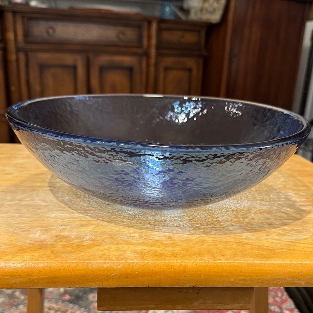 Textured Blue Glass Decorative Bowl